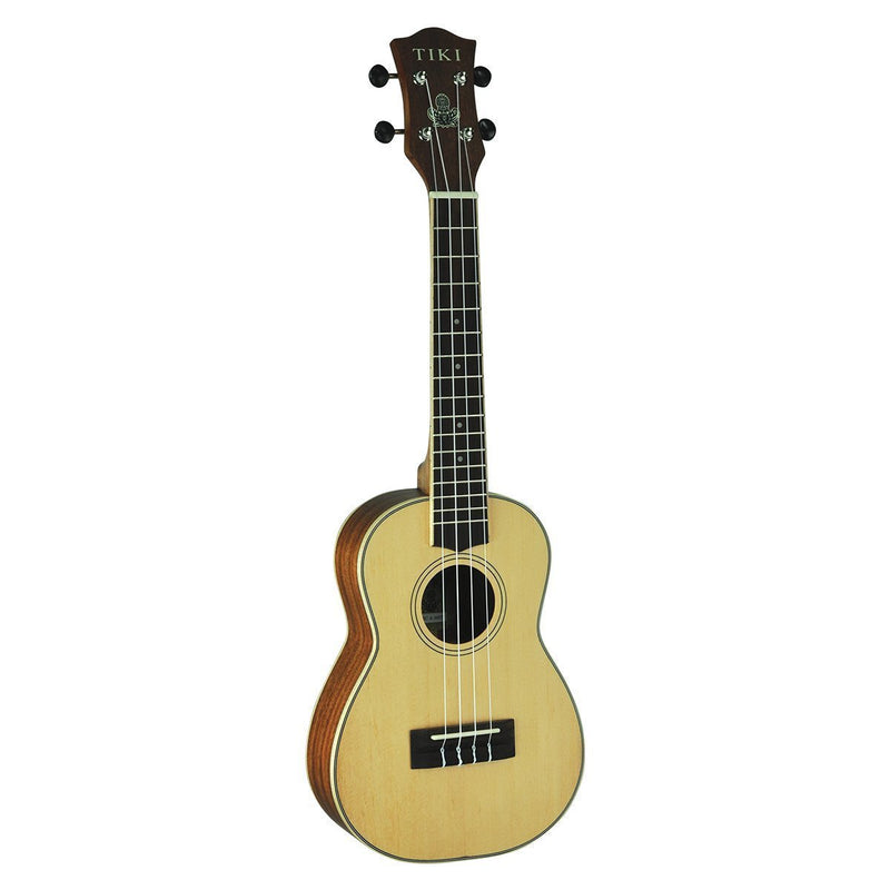 Tiki 6 Series Spruce Solid Top Concert Ukulele with Hard Case Natural Satin