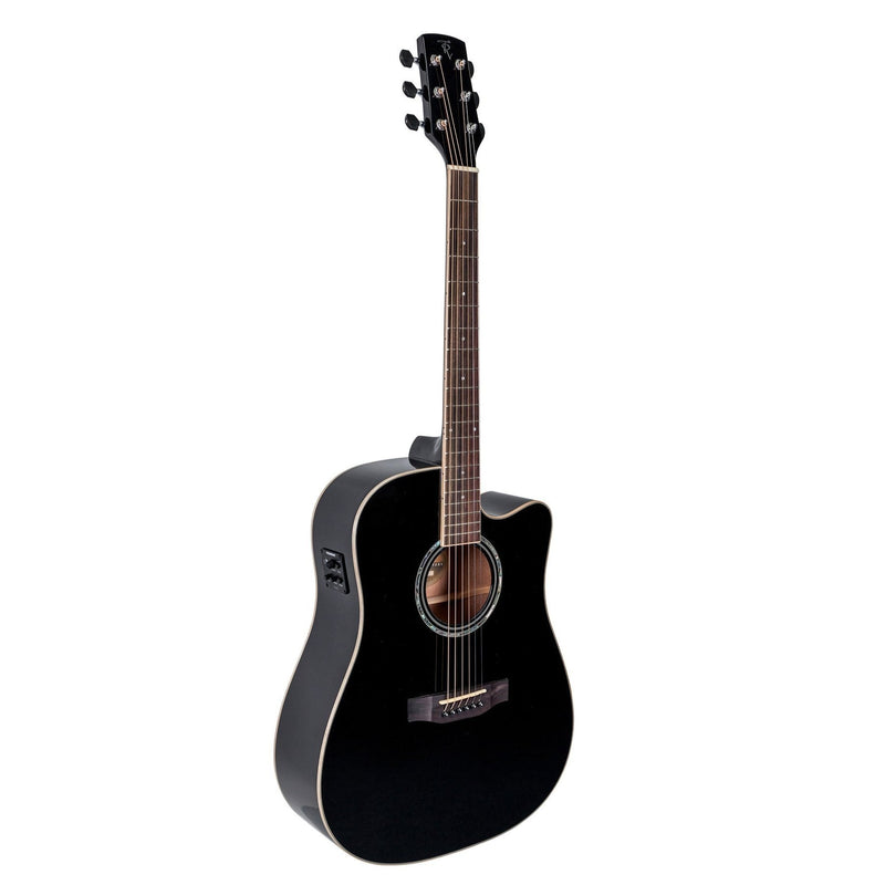 Timberidge '1 Series' Spruce Solid Top Acoustic-Electric Dreadnought Cutaway Guitar (Black Gloss)-TRC-1-BLK