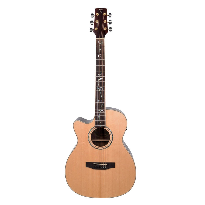 Timberidge '3 Series' Left Handed Spruce Solid Top Acoustic-Electric Small-Body Cutaway Guitar with 'Tree of Life' Inlay (Natural Gloss)-TRFC-3TL-NGL