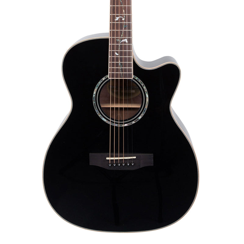 Timberidge '3 Series' Spruce Solid Top Acoustic-Electric Small Body Cutaway Guitar with 'Tree of Life' Inlay (Black Gloss)-TRFC-3T-BLK