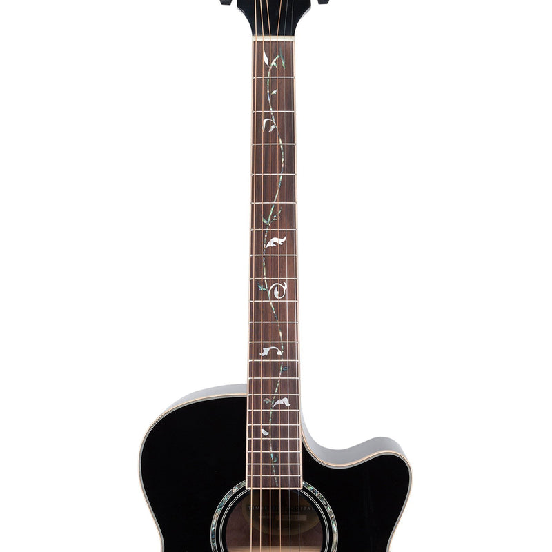 Timberidge '3 Series' Spruce Solid Top Acoustic-Electric Small Body Cutaway Guitar with 'Tree of Life' Inlay (Black Gloss)-TRFC-3T-BLK