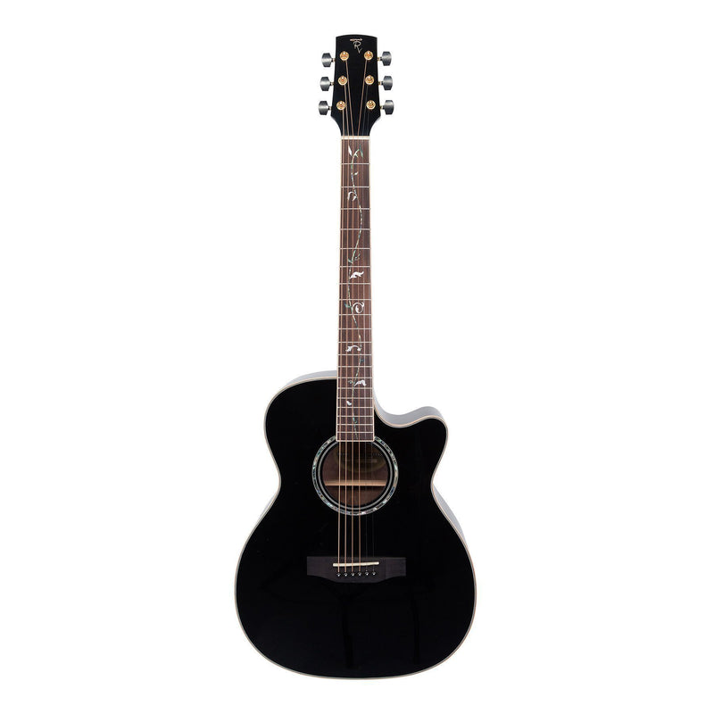 Timberidge '3 Series' Spruce Solid Top Acoustic-Electric Small Body Cutaway Guitar with 'Tree of Life' Inlay (Black Gloss)-TRFC-3T-BLK