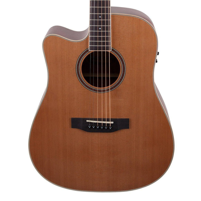 Timberidge '4 Series' Left Handed Cedar Solid Top Acoustic-Electric Dreadnought Cutaway Guitar (Natural Satin)-TRC-4L-NST