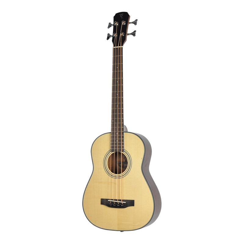 Timberidge 'TR-Series' Spruce Solid Top Left-Handed Acoustic Bass Travel Guitar with Gig Bag (Natural Satin)-TR-TBL-NST