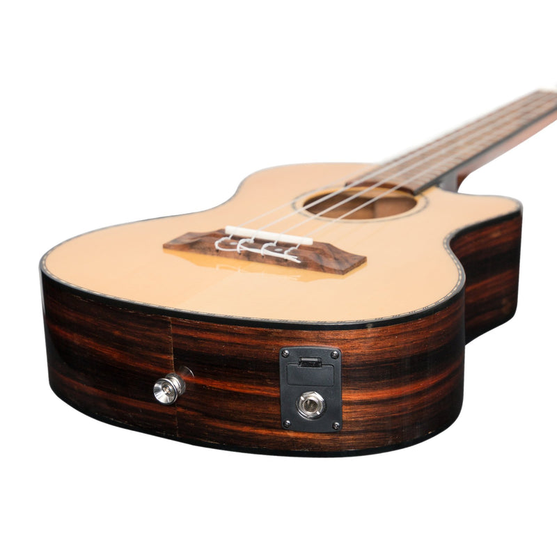 Tiki '22 Series' Spruce Solid Top Electric Cutaway Tenor Ukulele with Hard Case (Natural Gloss)-TST-22CP-NGL