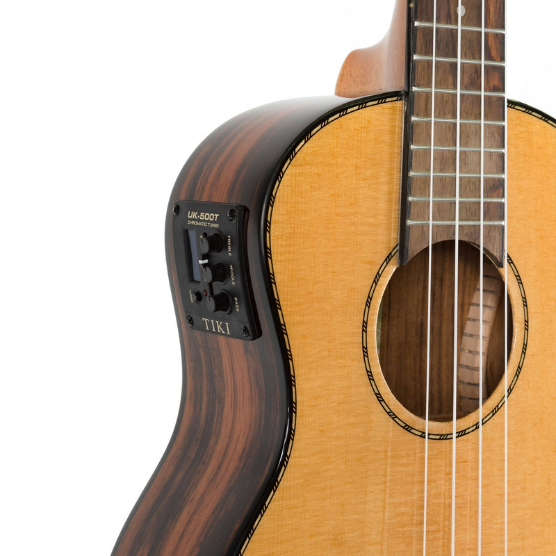 Tiki '22 Series' Spruce Solid Top Electric Tenor Ukulele with Hard Case (Natural Gloss)-TST-22P-NGL