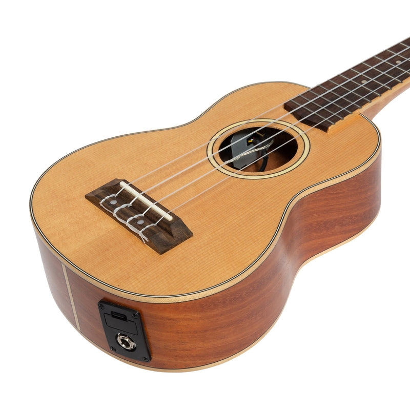 Tiki '6 Series' Spruce Solid Top Electric Soprano Ukulele with Hard Case (Natural Satin)-TSS-6P-NST