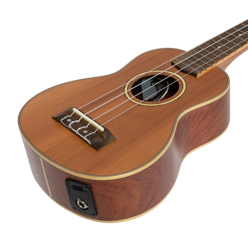 Tiki '7 Series' Cedar Solid Top Electric Soprano Ukulele with Hard Case (Natural Satin)-TCS-7P-NST