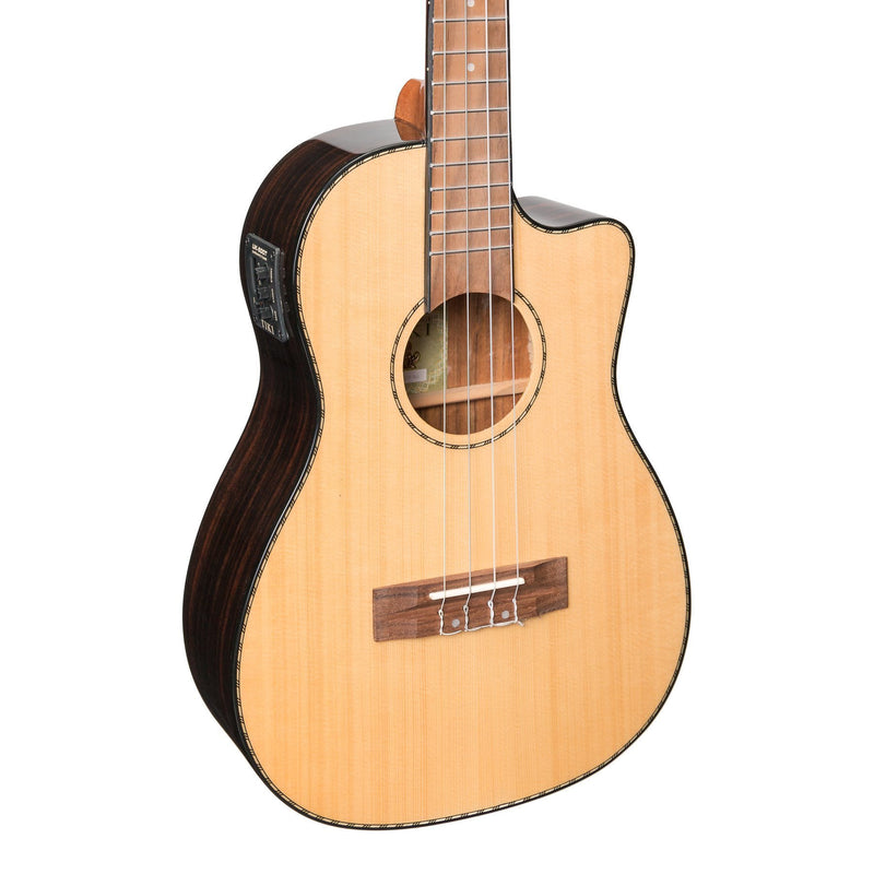 Tiki '22 Series' Spruce Solid Top Electric Cutaway Baritone Ukulele with Hard Case (Natural Gloss)-TSB-22CP-NGL