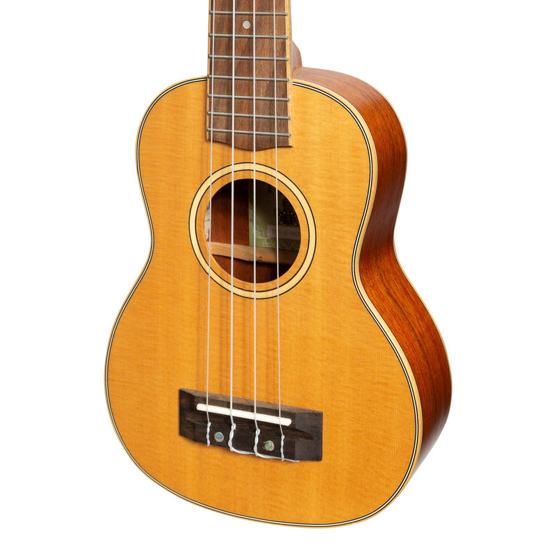 Tiki '6 Series' Spruce Solid Top Soprano Ukulele with Hard Case (Natural Satin)-TSS-6-NST