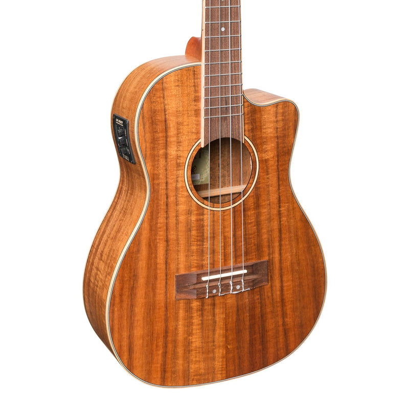 Tiki '9 Series' Koa Solid Top Electric Cutaway Baritone Ukulele with Hard Case (Natural Satin)-TKB-9CP-NST