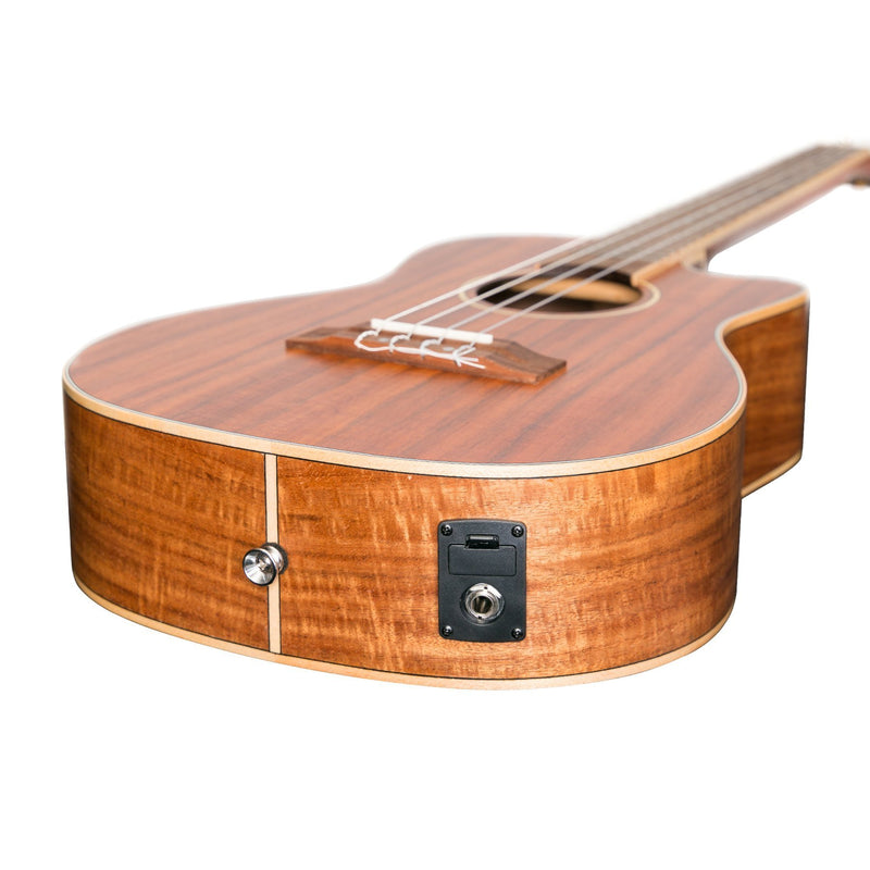 Tiki '9 Series' Koa Solid Top Electric Cutaway Baritone Ukulele with Hard Case (Natural Satin)-TKB-9CP-NST