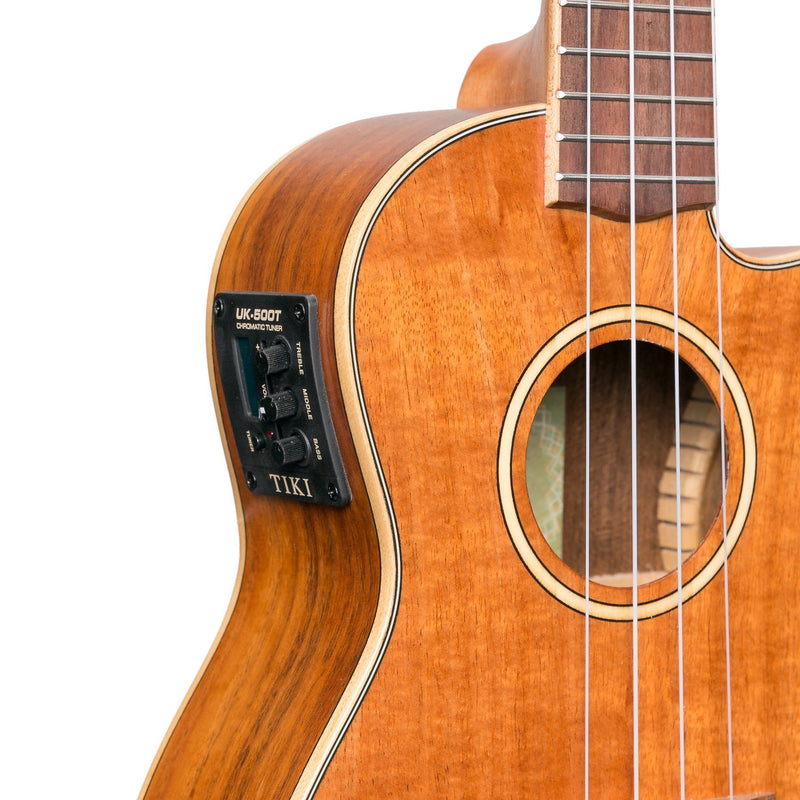 Tiki '9 Series' Koa Solid Top Electric Cutaway Concert Ukulele with Hard Case (Natural Satin)-TKC-9CP-NST