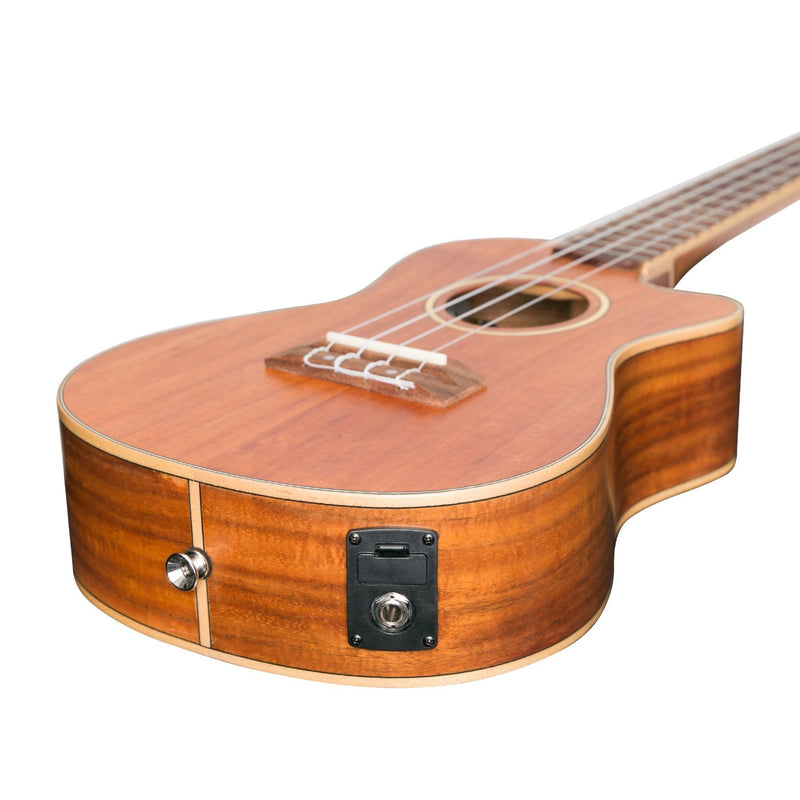 Tiki '9 Series' Koa Solid Top Electric Cutaway Concert Ukulele with Hard Case (Natural Satin)-TKC-9CP-NST