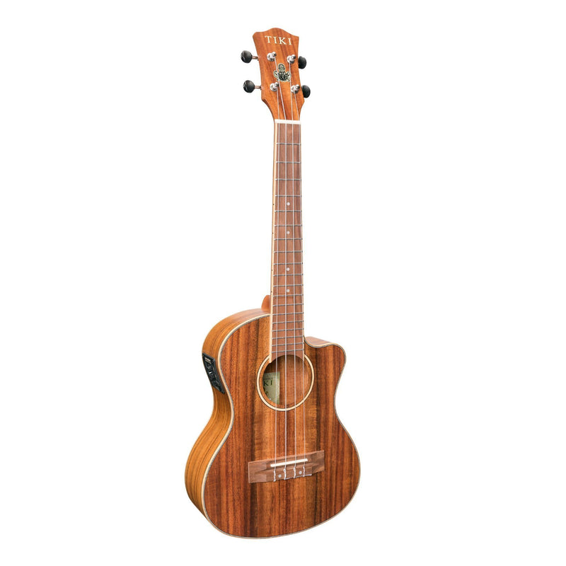 Tiki '9 Series' Koa Solid Top Electric Cutaway Tenor Ukulele with Hard Case (Natural Satin)-TKT-9CP-NST