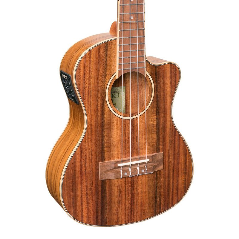 Tiki '9 Series' Koa Solid Top Electric Cutaway Tenor Ukulele with Hard Case (Natural Satin)-TKT-9CP-NST