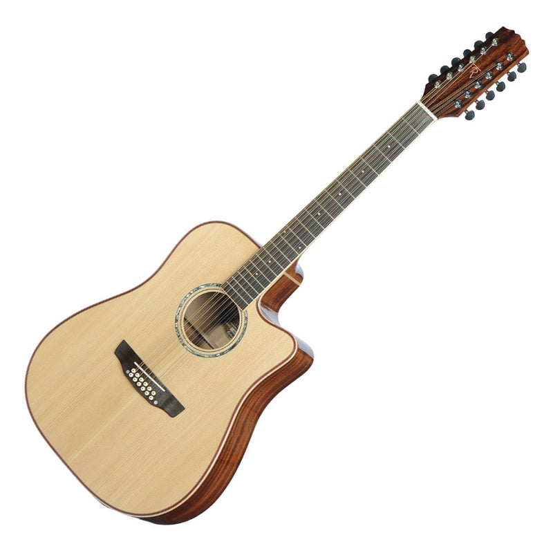 Timberidge '1 Series' 12-String Spruce Solid Top Acoustic-Electric Dreadnought Cutaway Guitar (Natural Gloss)-TRC-112-NGL