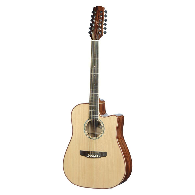 Timberidge '1 Series' 12-String Spruce Solid Top Acoustic-Electric Dreadnought Cutaway Guitar (Natural Gloss)-TRC-112-NGL