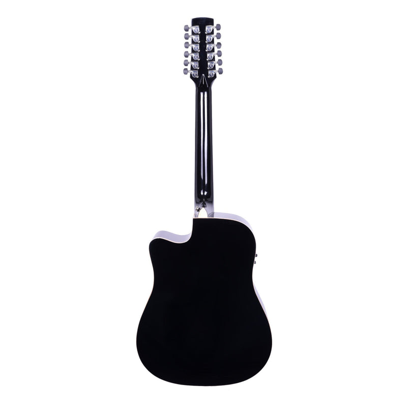 Timberidge '1 Series' 12-String Spruce Solid Top Acoustic-Electric Dreadnought Cutaway Guitar with 'Tree of Life' Inlay (Black Gloss)-TRC-112T-BLK