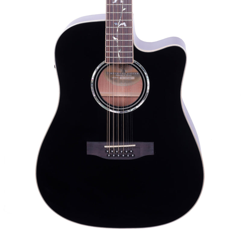 Timberidge '1 Series' 12-String Spruce Solid Top Acoustic-Electric Dreadnought Cutaway Guitar with 'Tree of Life' Inlay (Black Gloss)-TRC-112T-BLK