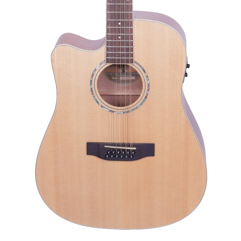 Timberidge '1 Series' Left Handed 12-String Spruce Solid Top Acoustic-Electric Dreadnought Cutaway Guitar (Natural Satin)-TRC-112L-NST