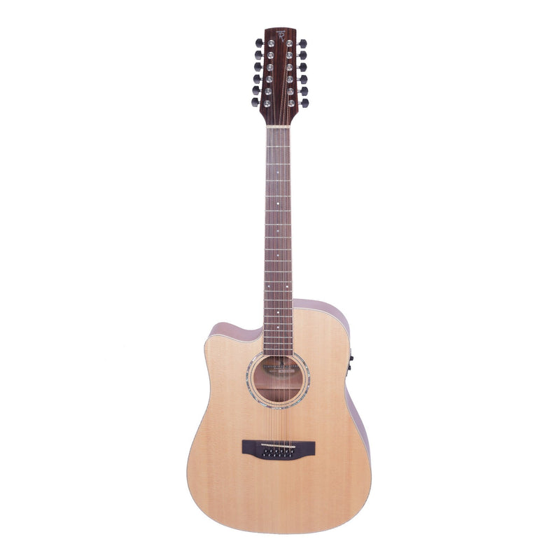 Timberidge '1 Series' Left Handed 12-String Spruce Solid Top Acoustic-Electric Dreadnought Cutaway Guitar (Natural Satin)-TRC-112L-NST