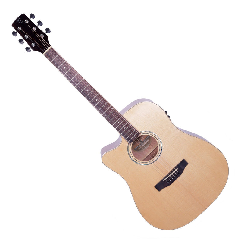 Timberidge '1 Series' Left Handed Spruce Solid Top Acoustic-Electric Dreadnought Cutaway Guitar (Natural Gloss)-TRC-1L-NGL