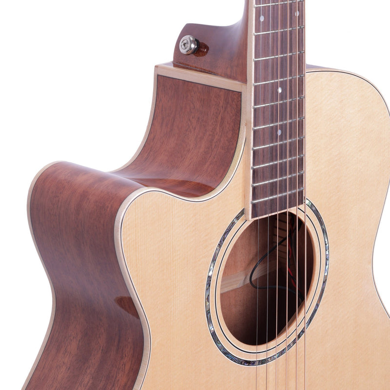 Timberidge '1 Series' Left Handed Spruce Solid Top Acoustic-Electric Small Body Cutaway Guitar (Natural Gloss)-TRFC-1L-NGL