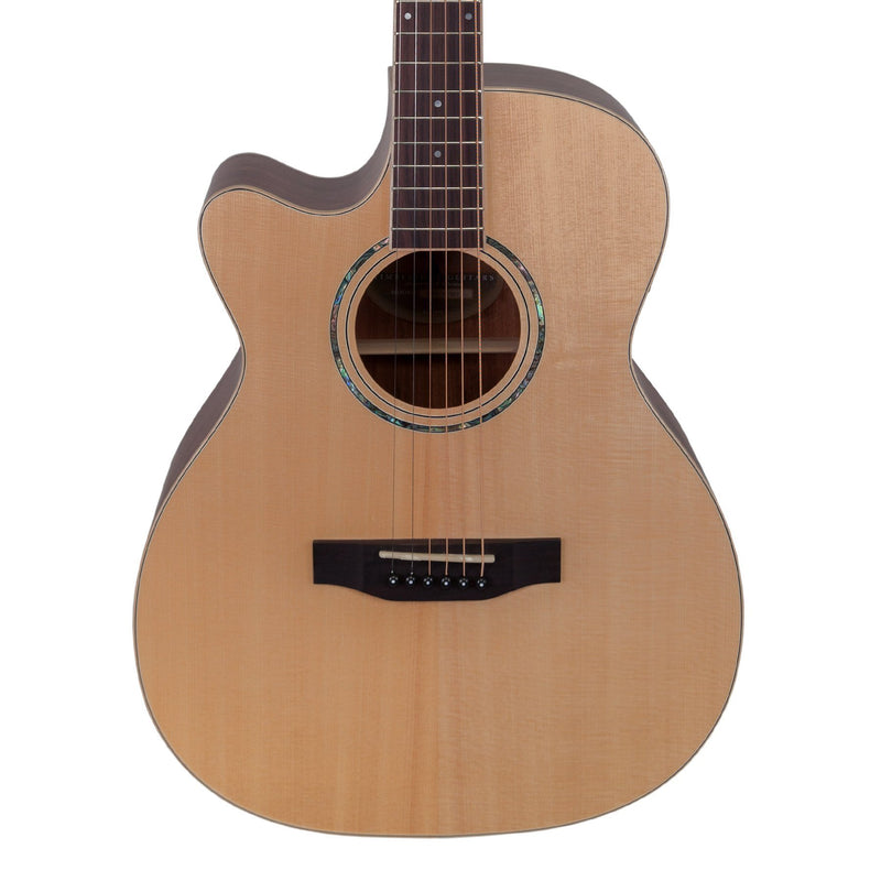 Timberidge '1 Series' Left Handed Spruce Solid Top Acoustic-Electric Small Body Cutaway Guitar (Natural Satin)-TRFC-1L-NST