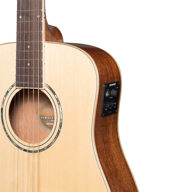 Timberidge '1 Series' Left Handed Spruce Solid Top Acoustic-Electric Traveller Mini Guitar (Natural Satin)-TRM-1L-NST
