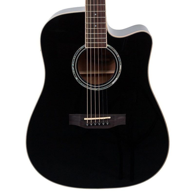 Timberidge '1 Series' Spruce Solid Top Acoustic-Electric Dreadnought Cutaway Guitar (Black Gloss)-TRC-1-BLK