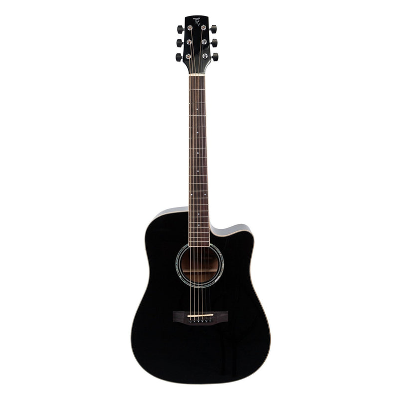 Timberidge '1 Series' Spruce Solid Top Acoustic-Electric Dreadnought Cutaway Guitar (Black Gloss)-TRC-1-BLK