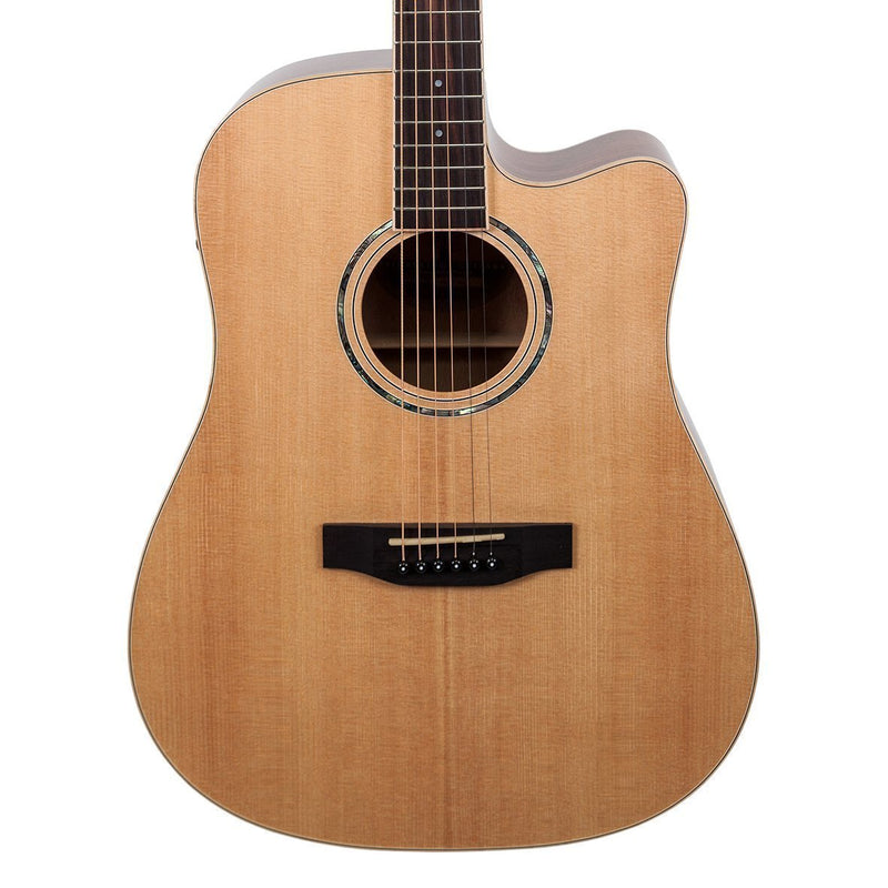 Timberidge '1 Series' Spruce Solid Top Acoustic-Electric Dreadnought Cutaway Guitar (Natural Gloss)-TRC-1-NGL