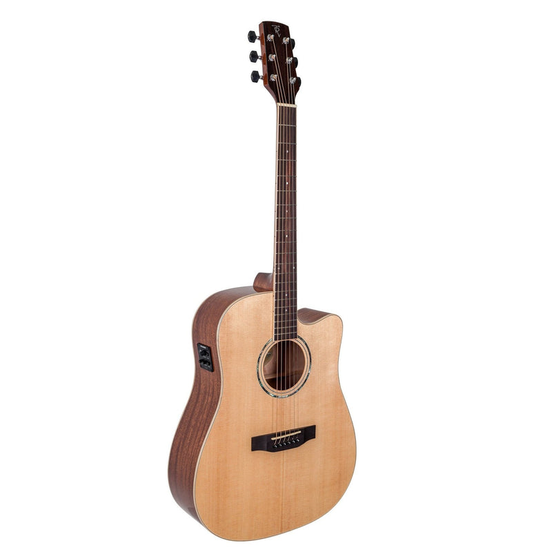 Timberidge '1 Series' Spruce Solid Top Acoustic-Electric Dreadnought Cutaway Guitar (Natural Gloss)-TRC-1-NGL