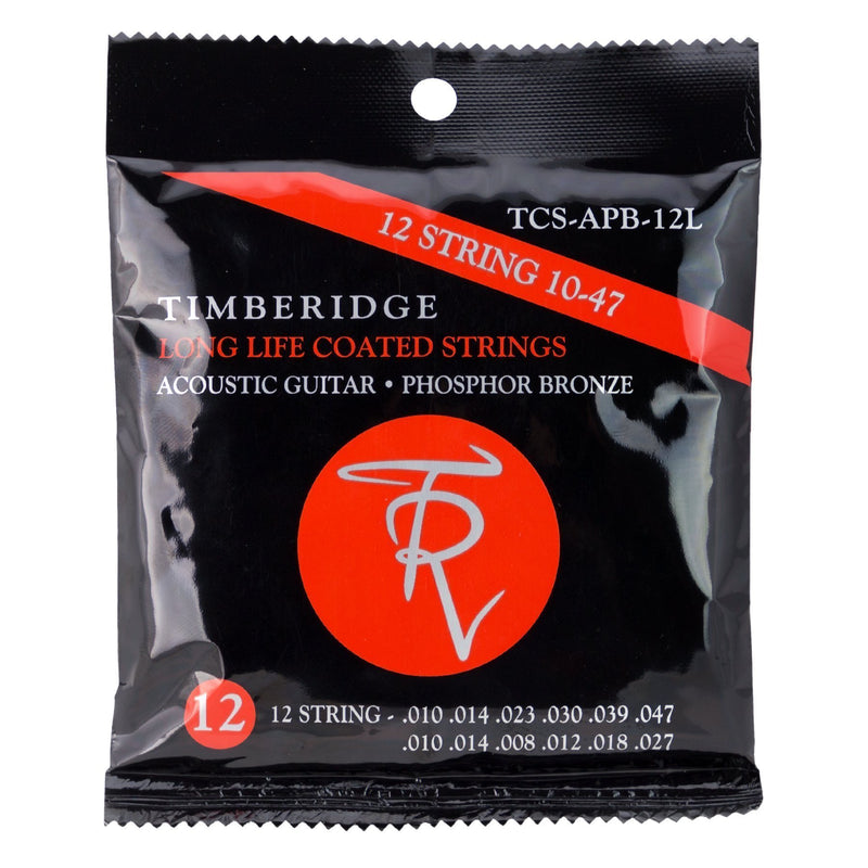 Timberidge 2 Pack Light Phosphor Bronze Long Life Coated 12-String Acoustic Guitar Strings (10-47)-TCS-APB-12L-2P
