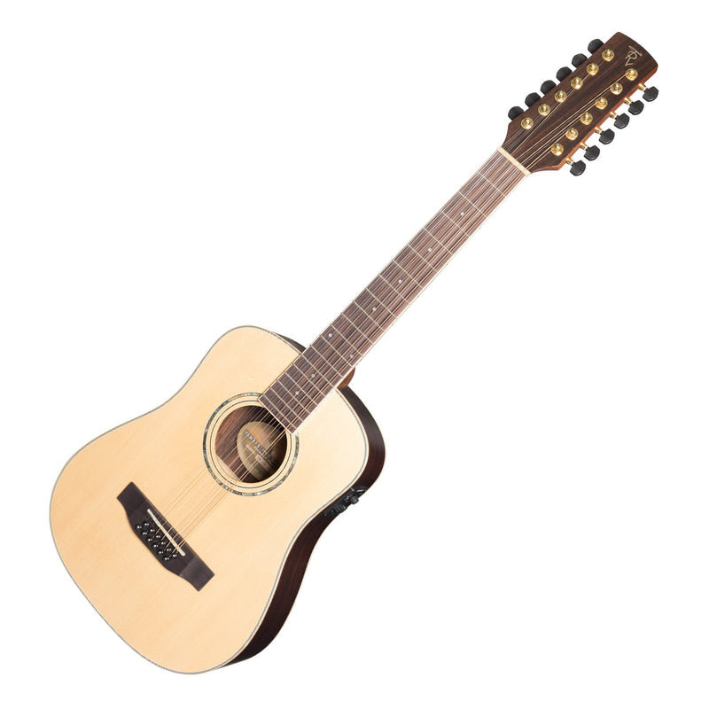 Timberidge '3 Series' Left Handed 12-String Spruce Solid Top Acoustic-Electric Traveller Mini Guitar (Natural Satin)-TRM-312L-NST