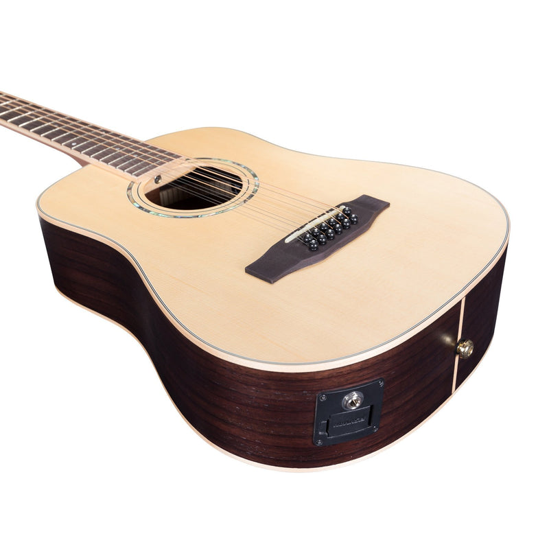 Timberidge '3 Series' Left Handed 12-String Spruce Solid Top Acoustic-Electric Traveller Mini Guitar (Natural Satin)-TRM-312L-NST