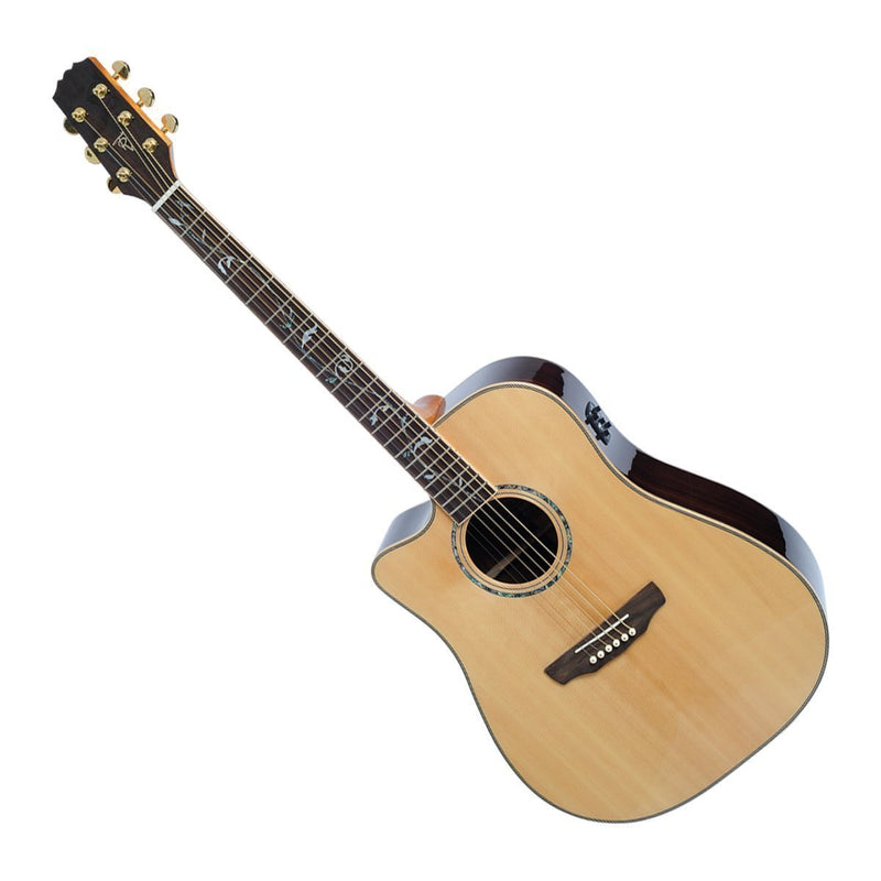 Timberidge '3 Series' Left Handed Spruce Solid Top Acoustic-Electric Dreadnought Cutaway Guitar with 'Tree of Life' Inlay (Natural Gloss)-TRC-3TL-NGL