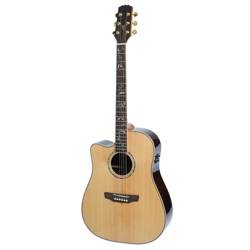 Timberidge '3 Series' Left Handed Spruce Solid Top Acoustic-Electric Dreadnought Cutaway Guitar with 'Tree of Life' Inlay (Natural Gloss)-TRC-3TL-NGL