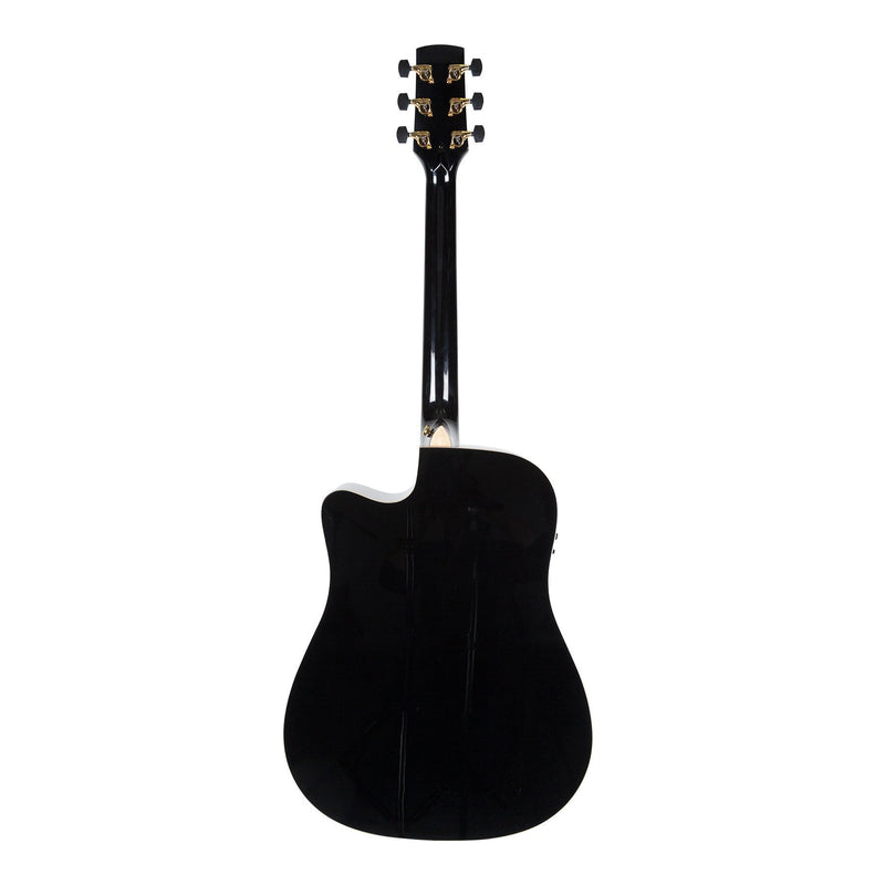 Timberidge '3-Series' Spruce Solid Top Acoustic-Electric Dreadnought Cutaway Guitar with 'Tree of Life' Inlay (Black)-TRC-3T-BLK