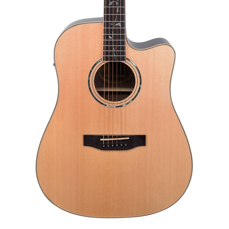Timberidge '3 Series' Spruce Solid Top Acoustic-Electric Dreadnought Cutaway Guitar with 'Tree of Life' Inlay (Natural Gloss)-TRC-3T-NGL