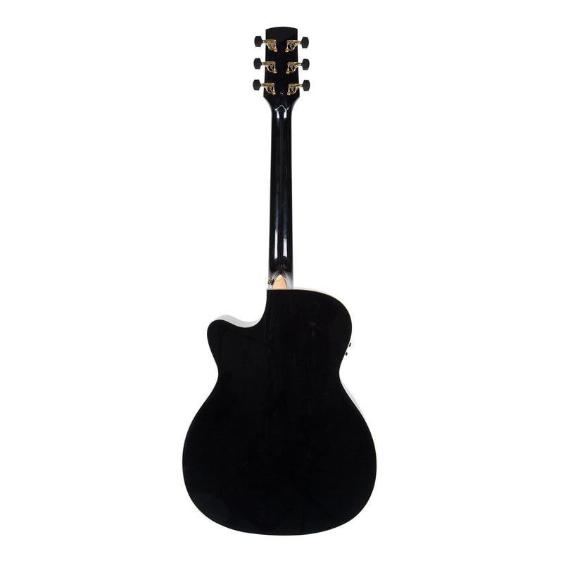 Timberidge '3 Series' Spruce Solid Top Acoustic-Electric Small Body Cutaway Guitar with 'Tree of Life' Inlay (Black Gloss)-TRFC-3T-BLK