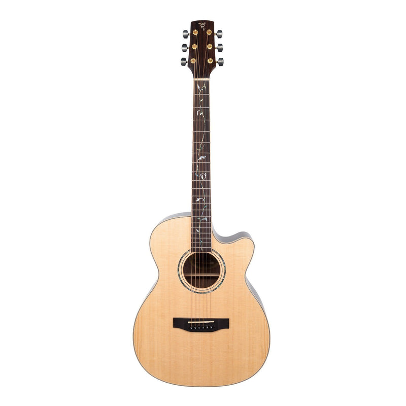 Timberidge '3 Series' Spruce Solid Top Acoustic-Electric Small Body Cutaway Guitar with 'Tree of Life' Inlay (Natural Gloss)-TRFC-3T-NGL