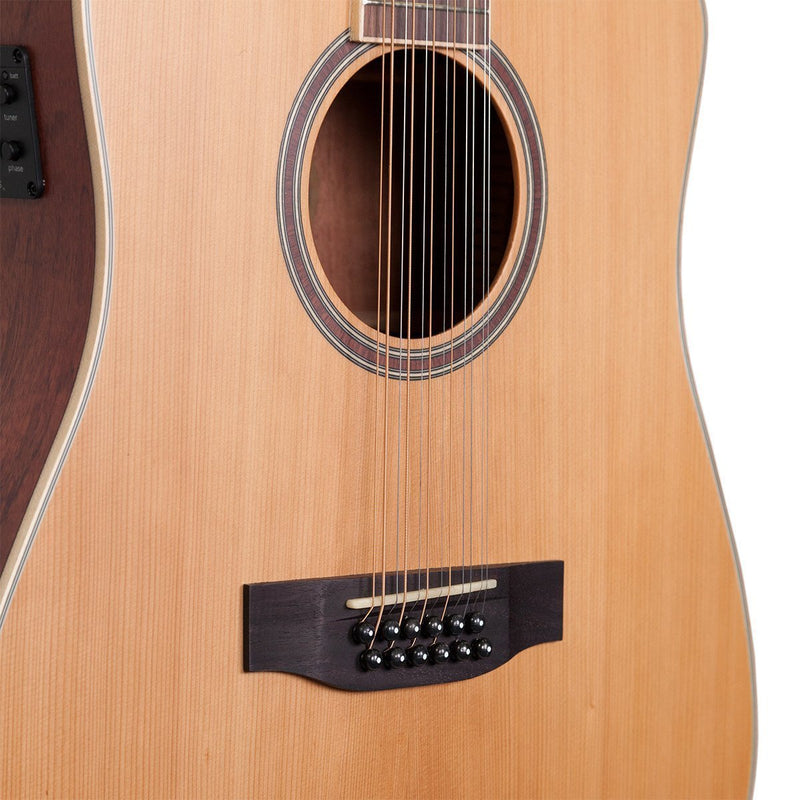 Timberidge '4 Series' 12-String Cedar Solid Top Acoustic-Electric Dreadnought Cutaway Guitar (Natural Satin)-TRC-412-NST