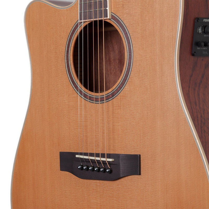 Timberidge '4 Series' Left Handed Cedar Solid Top Acoustic-Electric Dreadnought Cutaway Guitar (Natural Satin)-TRC-4L-NST