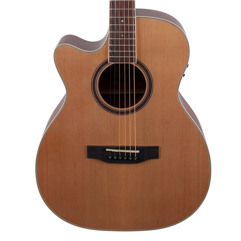 Timberidge '4 Series' Left Handed Cedar Solid Top Acoustic-Electric Small Body Cutaway Guitar (Natural Satin)-TRFC-4L-NST