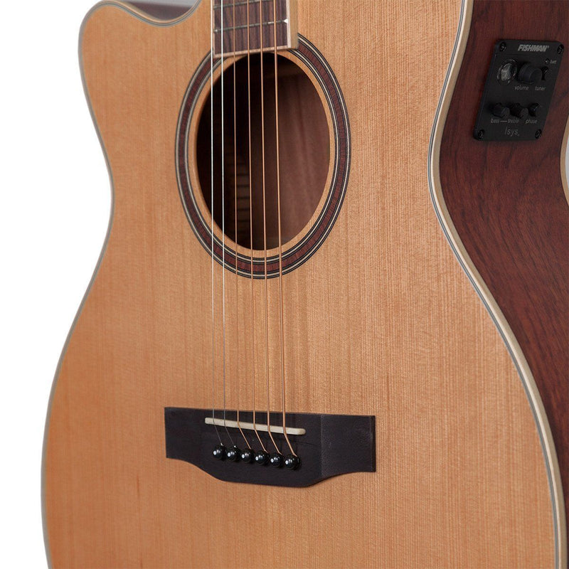 Timberidge '4 Series' Left Handed Cedar Solid Top Acoustic-Electric Small Body Cutaway Guitar (Natural Satin)-TRFC-4L-NST