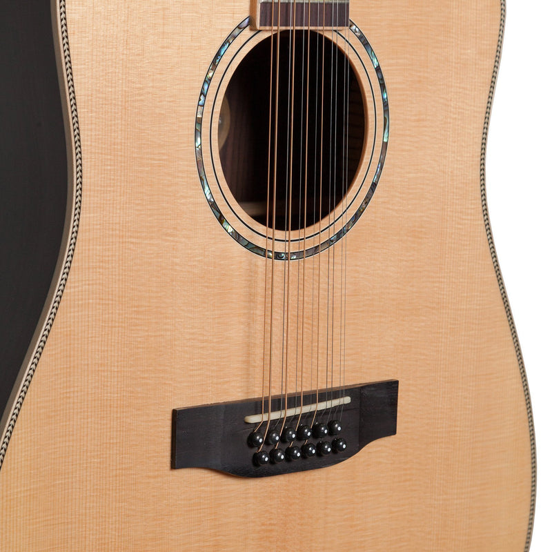 Timberidge '9 Series' 12-String Spruce Solid Top and Rosewood Solid Back & Sides Acoustic-Electric Dreadnought Cutaway Guitar (Natural Gloss)-TRC-912-NGL