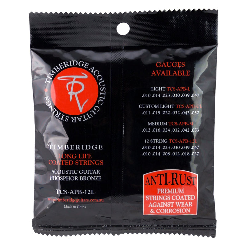 Timberidge Light Phosphor Bronze Long Life Coated 12-String Acoustic Guitar Strings (10-47)-TCS-APB-12L