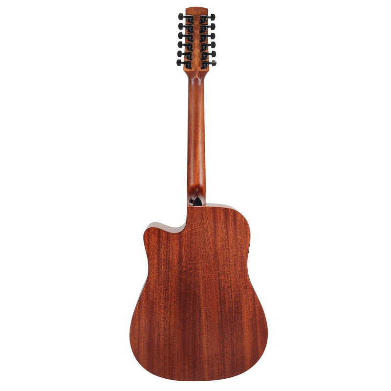 Timberidge 'Messenger Series' 12-String Mahogany Solid Top Acoustic-Electric Dreadnought Cutaway Guitar with 'Tree of Life' Inlay (Natural Satin)-TRC-MM12T-NST